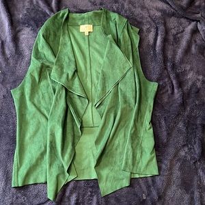 Chaus Faux Suede Drape Front Emerald Green Vest